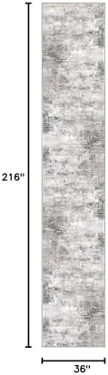 IOHOUZE Abstract Runner Rug 3x18 Ft Washable Runners for Hallways, Non Slip Kitchen Runner Printed Faux Wool Entryway Runner Indoor, Modern Abstract Floor Carpet for Hall Stair, Grey Beige