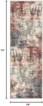 IOHOUZE Abstract Runner Rug 2x6 Ft Washable Runners for Hallways, Non Slip Kitchen Runner Printed Faux Wool Entryway Runner Indoor, Modern Abstract Floor Carpet for Hall Kitchen Bedroom, Red/Multi