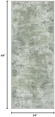 IOHOUZE Abstract Runner Rug 2x5 Ft Washable Runners for Hallways, Non Slip Kitchen Runner Printed Faux Wool Entryway Runner Indoor, Modern Abstract Floor Carpet for Hall Kitchen Bedroom, Sage Green