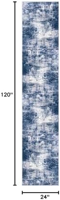 IOHOUZE Abstract Runner Rug 2x10 Ft Washable Runners for Hallways, Non Slip Kitchen Runner Printed Faux Wool Entryway Runner Indoor, Modern Abstract Floor Carpet for Hall Kitchen, Navy/Grey