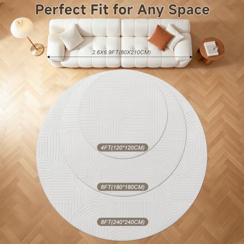 Pauwer 6ft Area Rugs for Living Room, Modern Non Slip Washable Rug, White