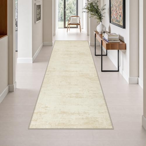 3x10 Washable Runner Rug：Modern Abstract Kitchen Soft Carpet Beige