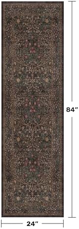 Boho Vintage 2x7 Long Runner Rugs for Entryway, Ultra Thin Kitchen, Bathroom, Hallway Rug, Low-Pile Washable Dark Brown Natural Floral Rug, Non-Slip Stain & Fade Resistant
