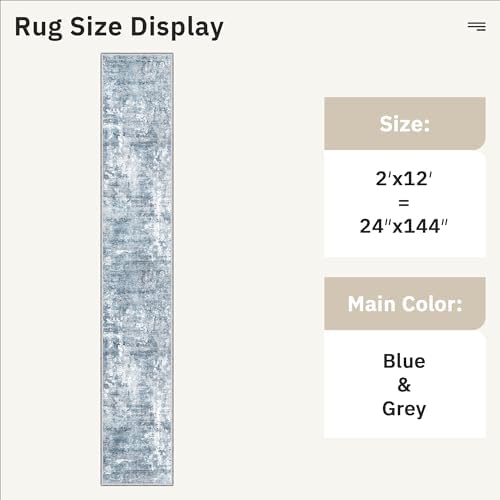 Soalmost Abstract Runner Rug 2x12 Hallway Kitchen Runners Blue/Grey