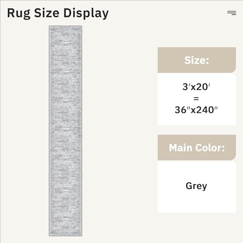 Soalmost Washable Hallway Runner Rug 3x20 Kitchen Entry Rugs Non-Slip, Grey