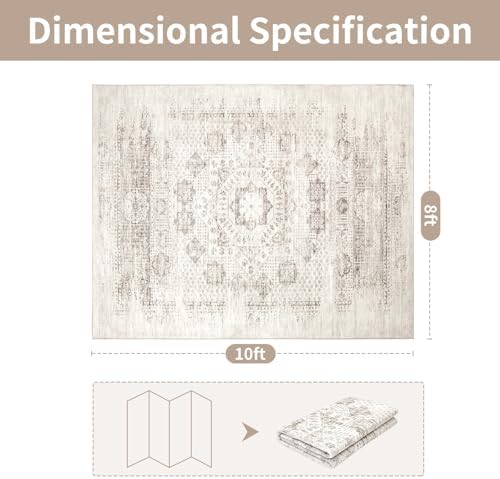 8x10 Boho Washable Area Rug for Living Room,Bedroom,Dining Room-Beige Brown