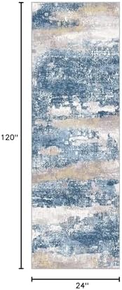 BEIMO 2x10 Runner Rug for Hallway, Blue Cream Washable Abstract Rug