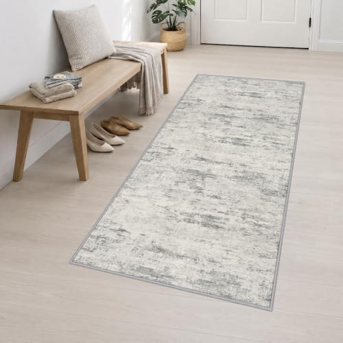 3x8 Washable Runner Rug：Modern Abstract Kitchen Soft Carpet Gray