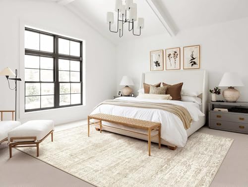 UERMEI 10x12 Area Rug Living Room Rugs - Washable Neutral Modern Abstract Soft Thin Rug Indoor Floor No Slip Rug Carpet for Bedroom Under Dining Table Home Office Decor - Beige/Brown