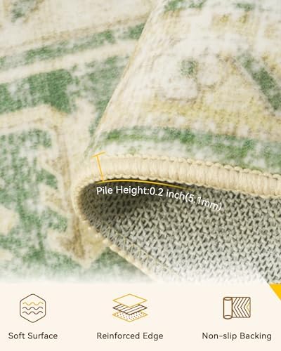 RELEANY Washable Area Rug, 7'x10', Green/Yellow