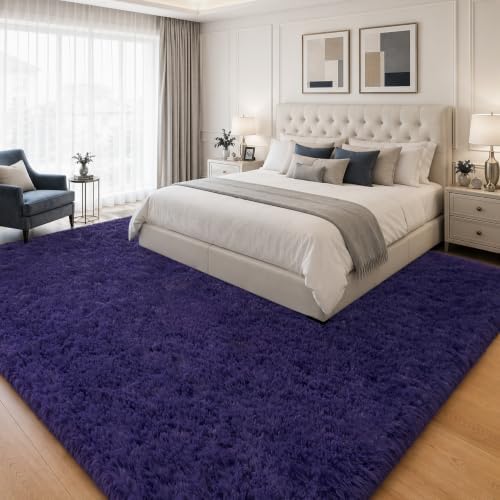 PLHXFR 10x14Area Rugs Living Room: Fluffy Bedroom Rug Shag Carpet Purple