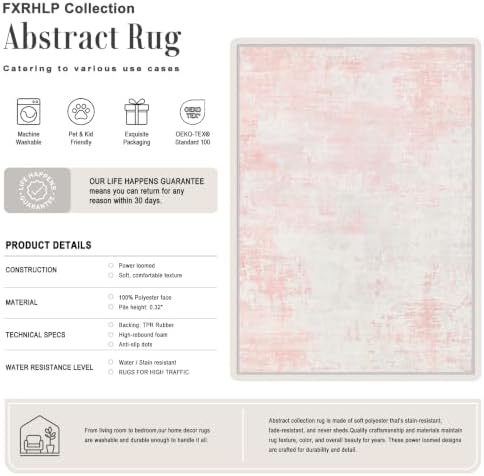 8x10 Area Rug Living Room: Modern Washable Soft Carpet Pink White
