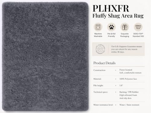 PLHXFR 4x6 Area Rugs Living Room: Fluffy Bedroom Rug Shag Carpet Grey