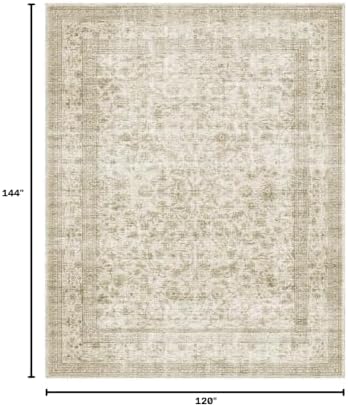 10x12 Area Rug Washable Rugs: Large Living Room Rug Stain Resistant Non Slip Distressed Vintage Low Pile Faux Wool Soft Carpet for Bedroom Farmhouse Dining Room Kids Playroom Nursery