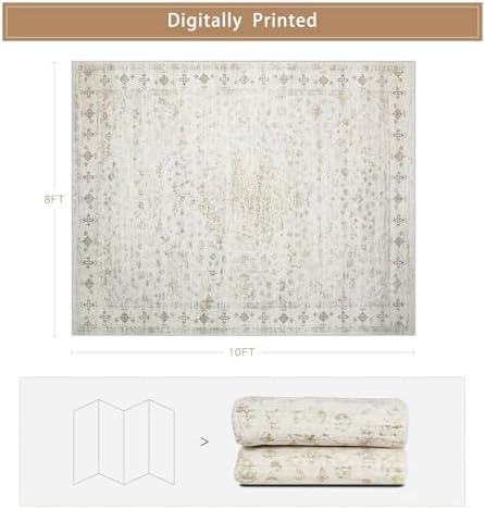 8x10 Washable Area Rugs for Living Room,Bedroom,Dining Room- Neutral Beige
