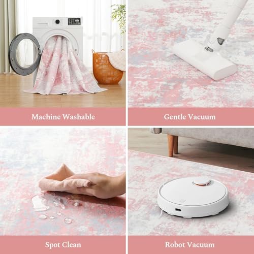 Rugflix 9x12 Area Rugs for Bedroom, Washable Pink Large Rug