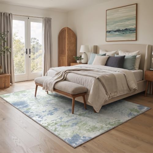 BEIMO Area Rugs 10x14 for Living Room, Green Ivory Washable Abstract Rug