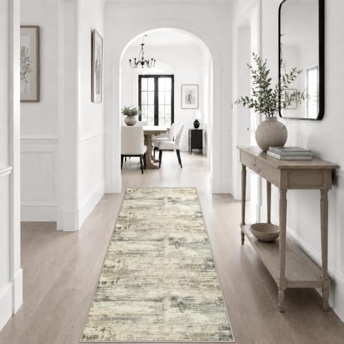 2x6 Washable Runner Rug：Modern Abstract Soft Carpet Ash Brown
