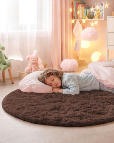 Smiry Round Area Rugs for Living Room Bedroom 2x2 ft, Fluffy Carpet