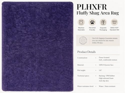PLHXFR 6x9 Area Rugs Living Room: Fluffy Bedroom Rug Shag Carpet Purple