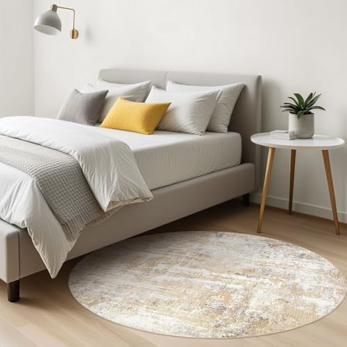 LOONGRUG Round Rug 8x8 Washable Large Neutral Modern Abstract Circle Rugs