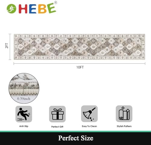 HEBE Hallway Runner Rug 2'x10' Washable Vintage Distressed Area Rugs Non Slip Laundry Rug Runner Boho Floor Carpet Runners for Hallways Entryway Laundry Room Kitchen Bathroom