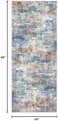 IOHOUZE Abstract Runner Rug 2x5 Ft Washable Runners for Hallways, Non Slip Kitchen Runner Printed Faux Wool Entryway Runner Indoor, Modern Abstract Floor Carpet for Hall Bedroom, Blue Rust