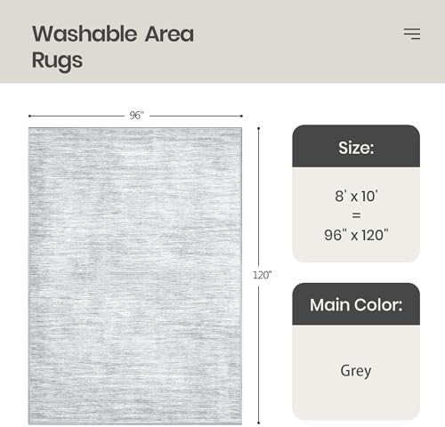Valenrug 8x10 Area Rugs for Living Room, Large Washable Rug Non Slip Grey