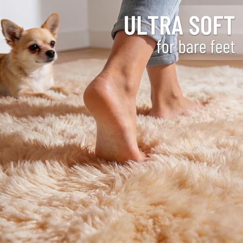 OLANLY 4x10 Area Rugs for Living Room Bedroom, Machine Washable Soft Fluffy Shaggy Bedside Rug, Indoor Floor Carpet for Kids Girls and Boys, Dorms, Nursery Rooms, Home Decor Aesthetic, Beige