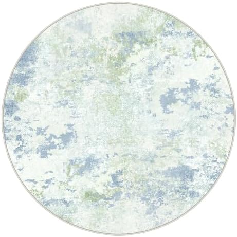 BEIMO 5FT Round Rug for Bedroom, Green Ivory Washable Abstract Rug