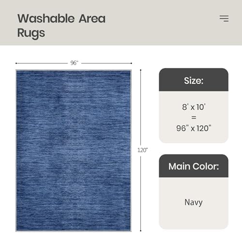 Valenrug 8x10 Area Rugs for Living Room, Large Washable Rug Non Slip Navy