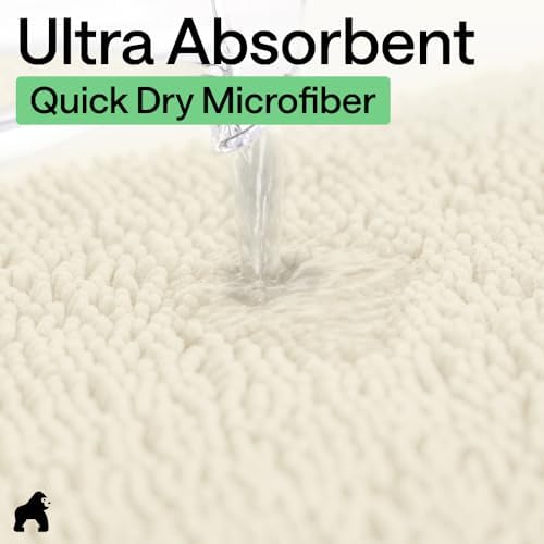 GORILLA GRIP Bath Rug Mat for Bathroom, Thick Chenille, 30x20 Ivory Cream