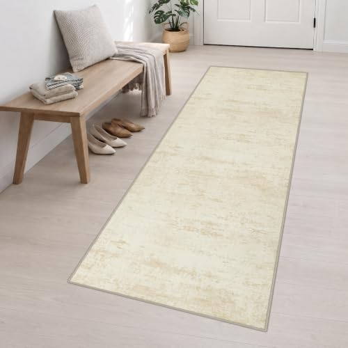 3x10 Washable Runner Rug：Modern Abstract Kitchen Soft Carpet Beige