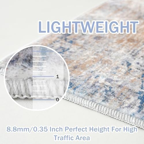 IOHOUZE Abstract Runner Rug 3x7 Ft Washable Runners for Hallways, Non Slip Kitchen Runner Printed Faux Wool Entryway Runner Indoor, Modern Abstract Floor Carpet for Hall Kitchen Bedroom, Blue Rust