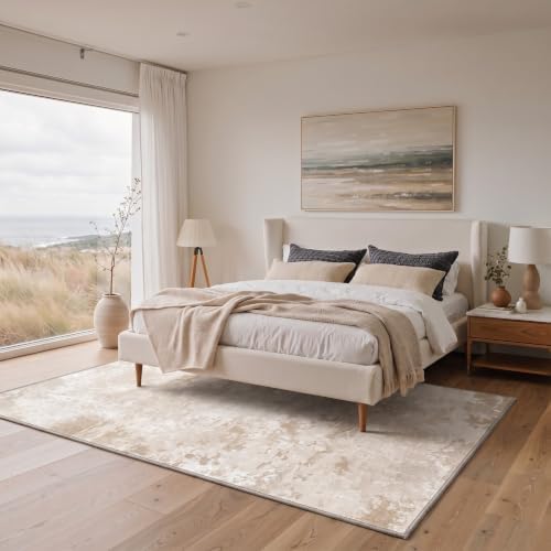 BEIMO 6x9 Area Rug for Bedroom, Beige White Washable Abstract Non Slip Rug
