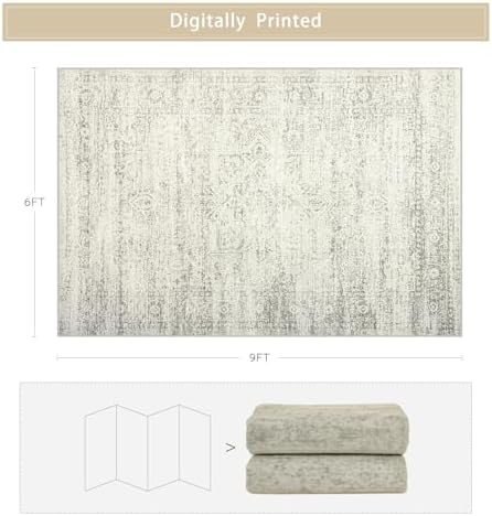 Washable Rugs 6x9 Area Rugs for Living Room,Bedroom,Dining Room-Beige Green