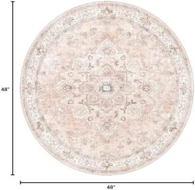 CAPALOCA Round 4ft Washable Nursery Girls Low Pile Area Rug Pink