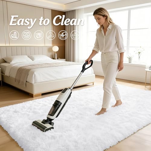OLANLY 6x6 Area Rugs for Living Room Bedroom, Machine Washable Soft Fluffy Shaggy Bedside Rug, Indoor Floor Carpet for Kids Girls and Boys, Dorms, Nursery Rooms, Home Decor Aesthetic, White