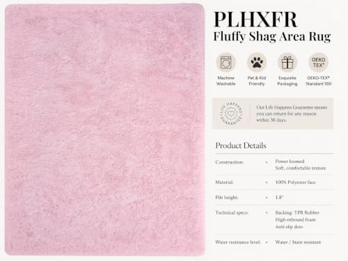 PLHXFR 9x12 Area Rugs Living Room: Fluffy Bedroom Rug Shag Carpet Pink