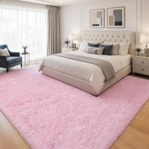 PLHXFR 9x12 Area Rugs Living Room: Fluffy Bedroom Rug Shag Carpet Pink