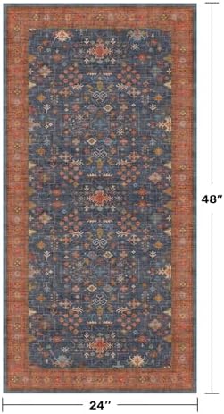 Hazo Haus Washable 2x4 Entry Rug Front Door Indoor, Farmhouse Small Area Rugs for Kitchen, Bathroom, Entrance, Non Slip Rubber Backed, Perfect for Boho Décor (2x4 Navy Blue)