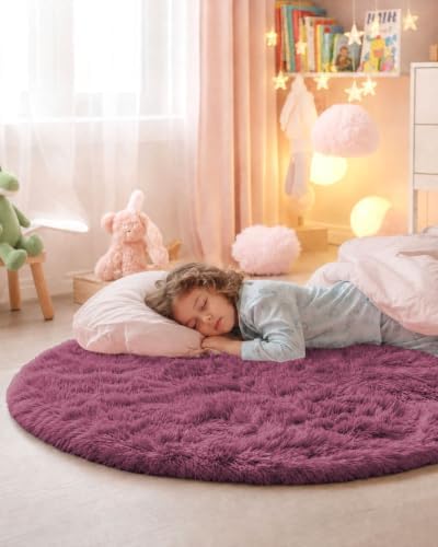 Smiry Round Area Rugs for Living Room Bedroom 2x2 ft, Fluffy Carpet