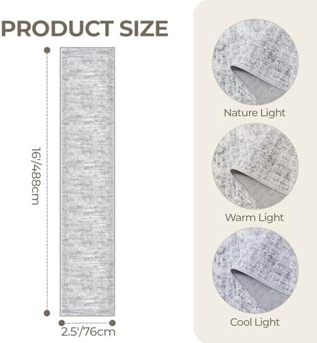 2'6 x 16' Runner Rug Non Slip,Washable Kitchen Rugs,Grey
