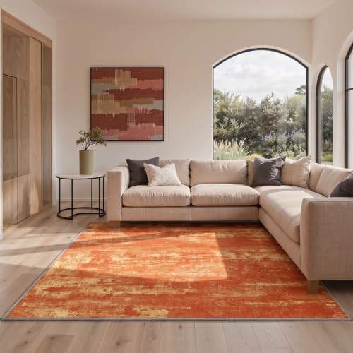 BEIMO 2'6"x6' Orange Abstract Runner Rug, Washable Non-Slip for Hallway