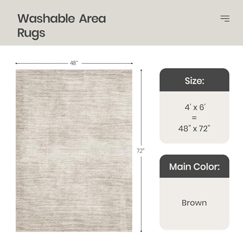 Valenrug 4x6 Area Rug for Entryway, Non Slip Washable Bedroom Rug, Brown