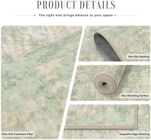 9x12 Area Rug Living Room: Modern Washable Soft Carpet Green Cream