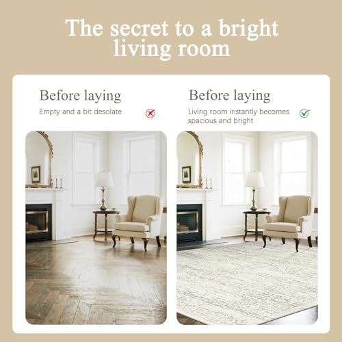 Washable Rugs 8x10 Area Rug for Living Room,Bedroom,Dining Room-Beige Green