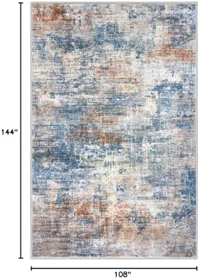 IOHOUZE Abstract Area Rugs 9x12 Ft Washable Large Rugs for Living Room, Non Slip Dining Room Rug, Printed Faux Wool Rugs for Bedroom, Floor Carpet for Office Nursery Playroom, Blue Rust