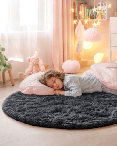 Smiry Round Area Rugs for Living Room Bedroom 4x4 ft, Fluffy Carpet