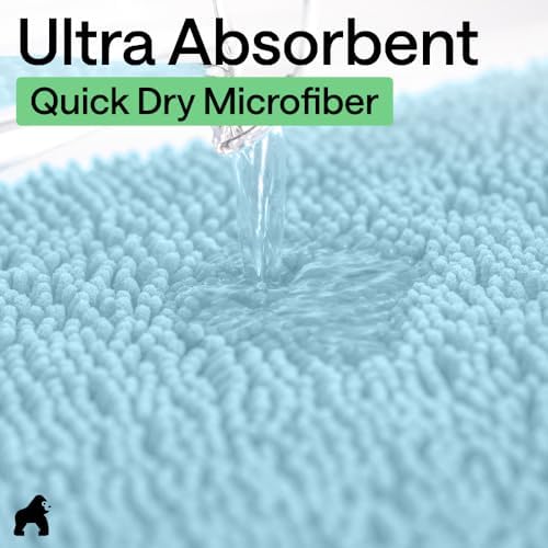 GORILLA GRIP Bath Rug Mat for Bathroom, Absorbent Chenille, 44x26 Sky Blue